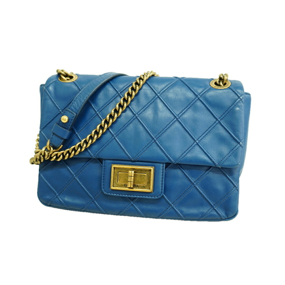 Chanel Shoulder Bag 2.55 Double Chain Leather Blue Women's OP022325